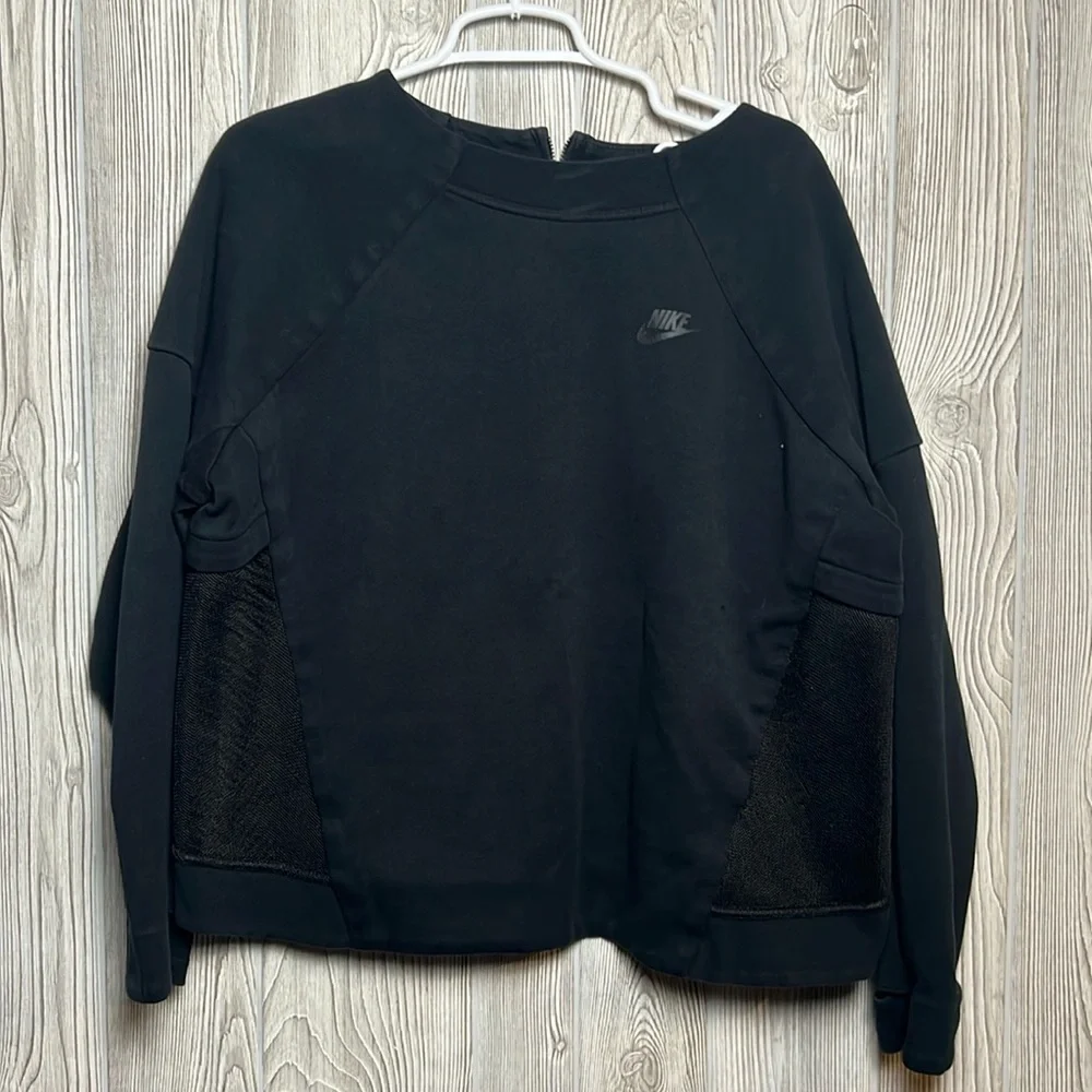 Nike Womens Sweatshirt Black Tech Fleece Crop Pullover Crew XL